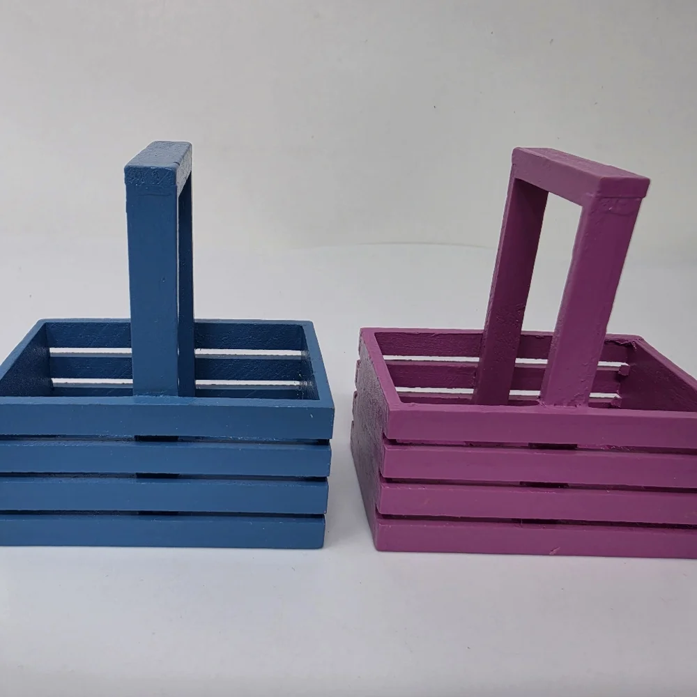 Small Baskets Pink Blue Slats Handle Lot of 2